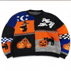Vintage 90s Halloween Patchwork Boho Baggy Heavyweight Sweater Size Mens XL